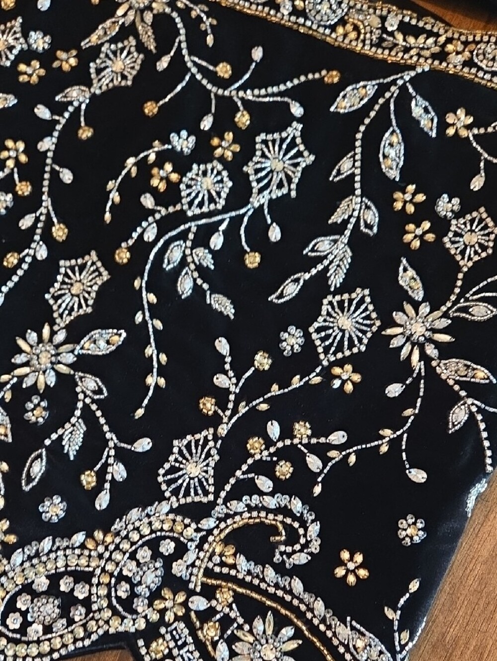 Sherri Hill Black Velvet Two-Piece Mini Dress with Gold & Silver Embellishment - Picture 2 of 3